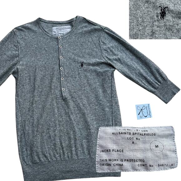 AllSaints Spitalfields Wool/Silk Blend Henley Sweater Top Sz M - Picture 1 of 5